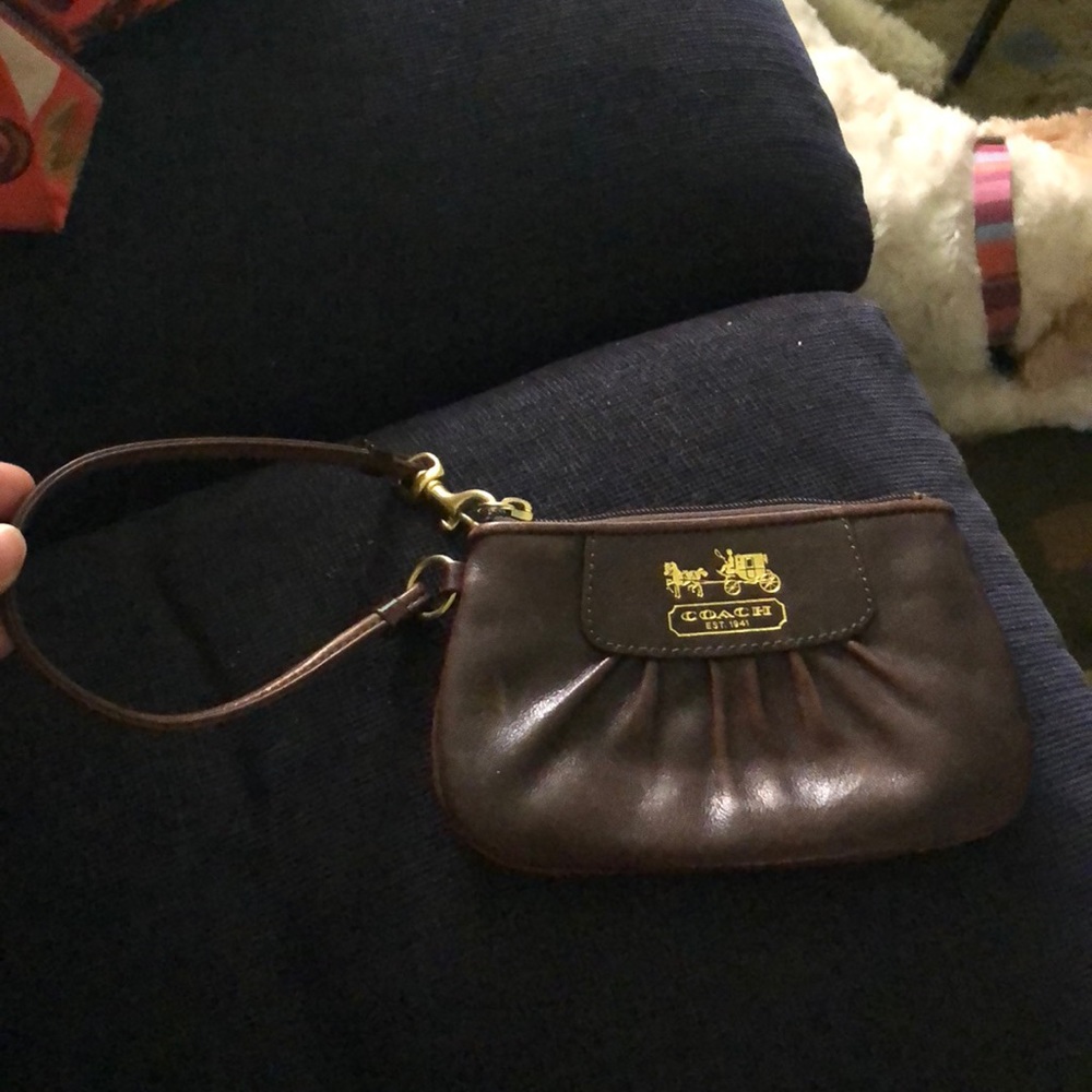 Coach brown leather wristlet
